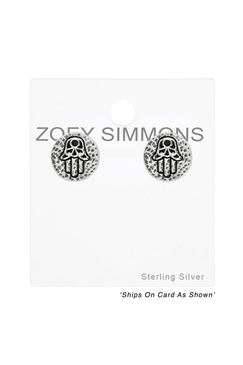 Sterling Silver Hamsa Ear Studs - SS