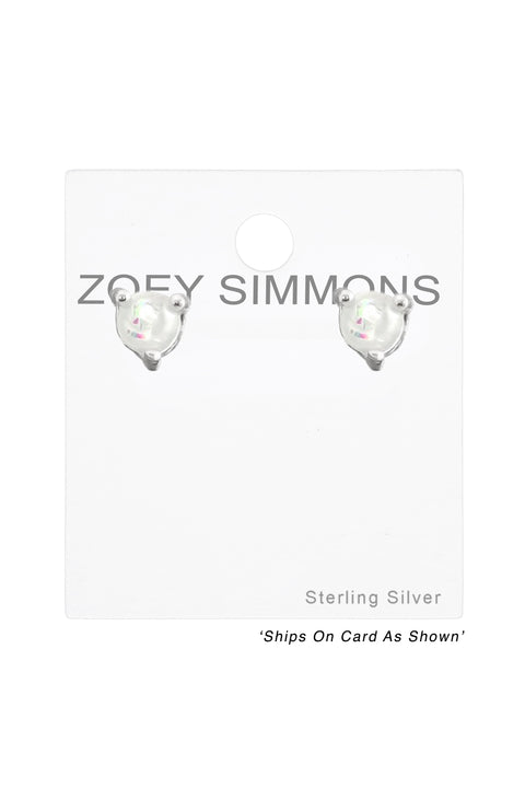 Sterling Silver Round 2mm Ear Studs With Synthetic Opal - SS