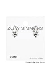 Sterling Silver Antique Ear Studs With Crystal - SS