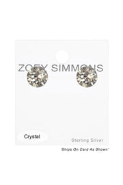 Sterling Silver Round Ear Studs With Genuine Crystals - SS