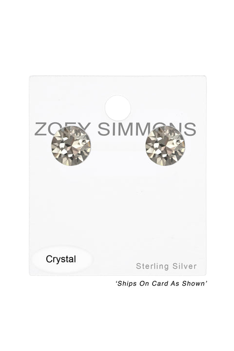 Sterling Silver Round Ear Studs With Genuine Crystals - SS