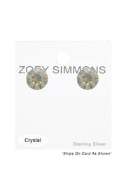 Sterling Silver Round Ear Studs With Genuine Crystals - SS