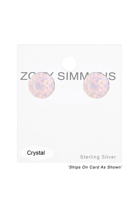 Sterling Silver Round Ear Studs With Genuine Crystals - SS