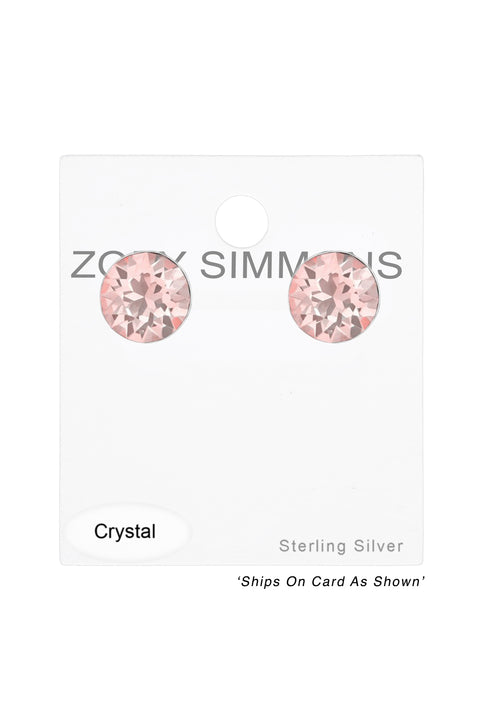 Sterling Silver Round Ear Studs With Genuine Crystals - SS