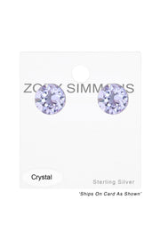 Sterling Silver Round Ear Studs With Genuine Crystals - SS