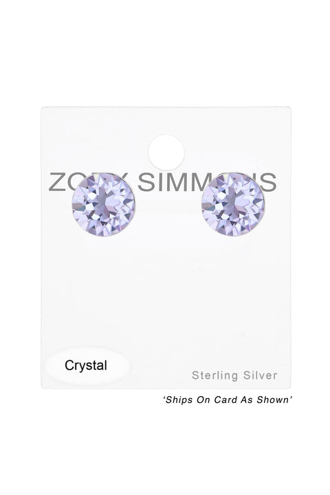 Sterling Silver Round Ear Studs With Genuine Crystals - SS