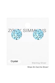 Sterling Silver Round Ear Studs With Genuine Crystals - SS