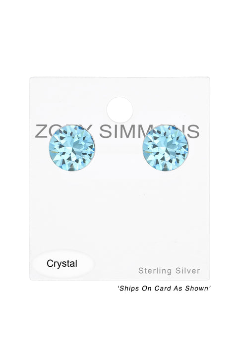 Sterling Silver Round Ear Studs With Genuine Crystals - SS