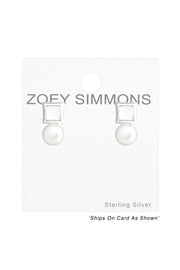 Sterling Silver Geometric Ear Studs & Synthetic Pearl - SS