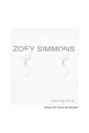 Sterling Silver Round Ear Studs With Hanging Circle - SS