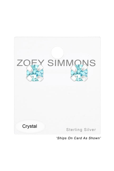 Sterling Silver Round Ear Studs With Genuine Crystals - SS