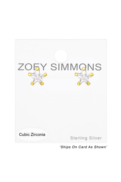 Sterling Silver Star 4mm Ear Studs With Cubic Zirconia - VM