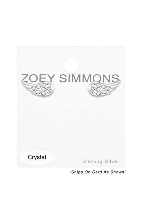 Sterling Silver Wing Ear Studs With Crystal - SS