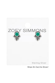 Sterling Silver Hamsa Ear Studs With Epoxy - SS