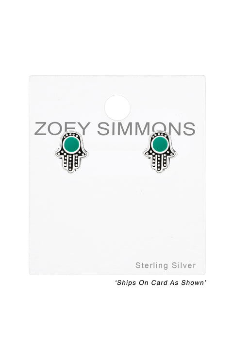 Sterling Silver Hamsa Ear Studs With Epoxy - SS