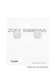 Sterling Silver Round Ear Studs With Crystal - SS