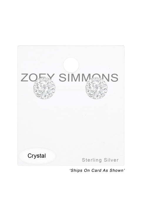 Sterling Silver Round Ear Studs With Crystal - SS