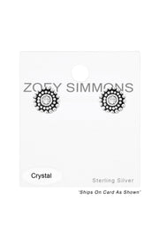 Sterling Silver Round Ear Studs With Genuine Crystals - SS
