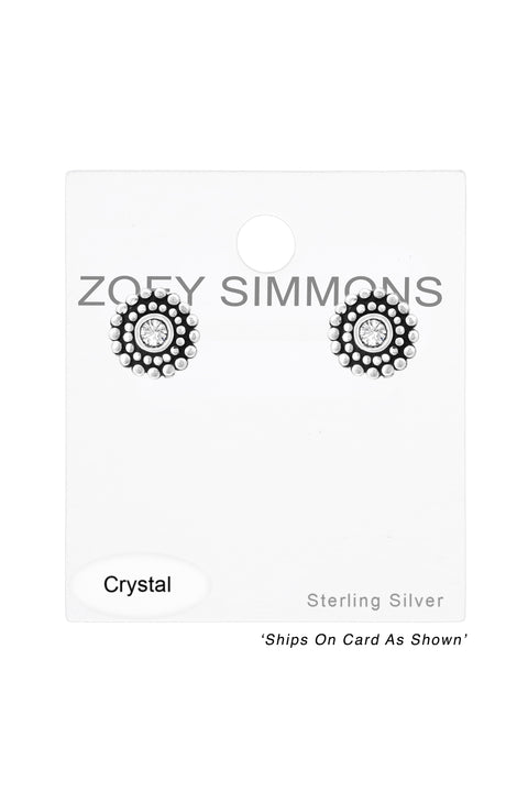 Sterling Silver Round Ear Studs With Genuine Crystals - SS