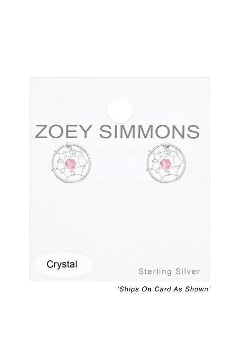 Sterling Silver Dreamcatcher Ear Studs With Crystals - SS