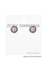 Sterling Silver Round Ear Studs & Synthetic Opal - SS