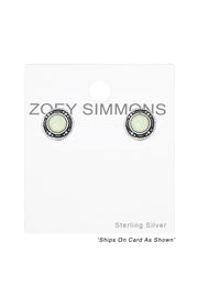 Sterling Silver Round Ear Studs & Synthetic Opal - SS