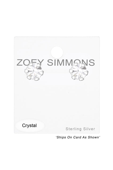 Sterling Silver Round 3mm Ear Studs With Crystals - SS