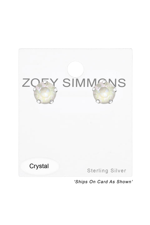 Sterling Silver Round Ear Studs With Genuine Crystals - SS