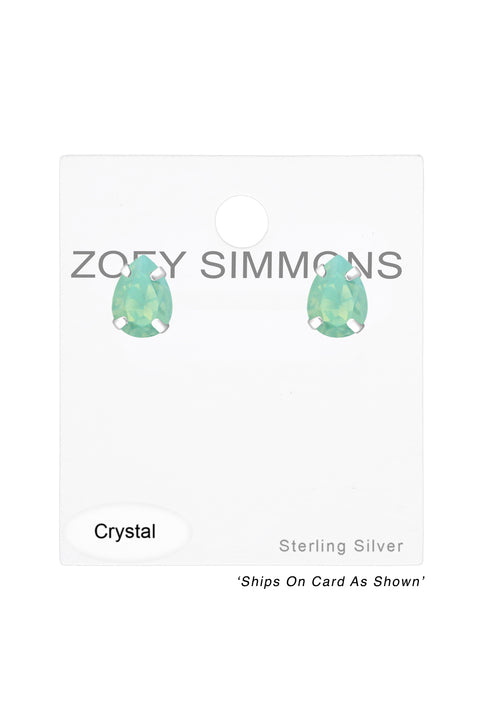Sterling Silver Pear Ear Studs With Genuine Crystals - SS