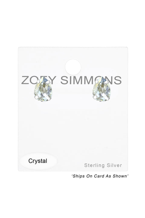 Sterling Silver Pear Ear Studs With Genuine Crystals - SS