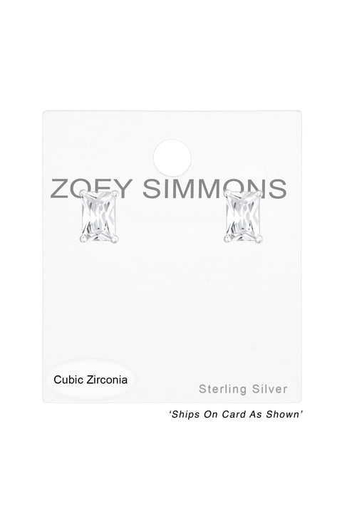 Baguette 4x6mm Sterling Silver Ear Studs With CZ - SS