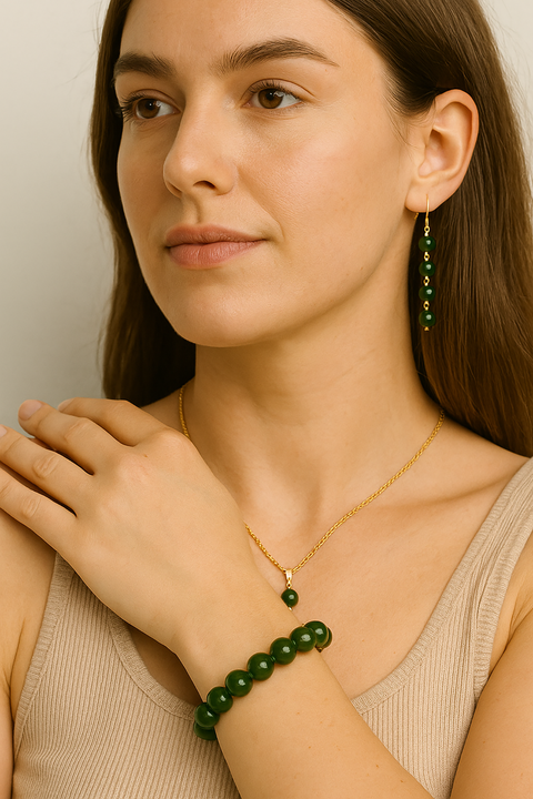 Premium Natural Hetian Jade Beaded Stretch Bracelet