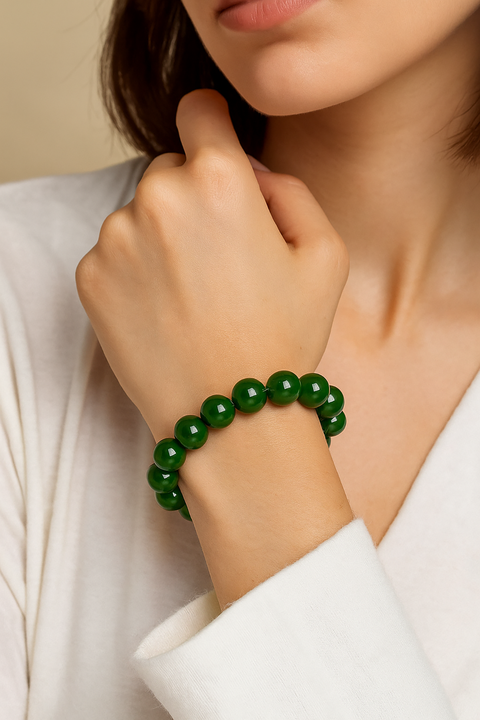 Premium Natural Hetian Jade Beaded Stretch Bracelet