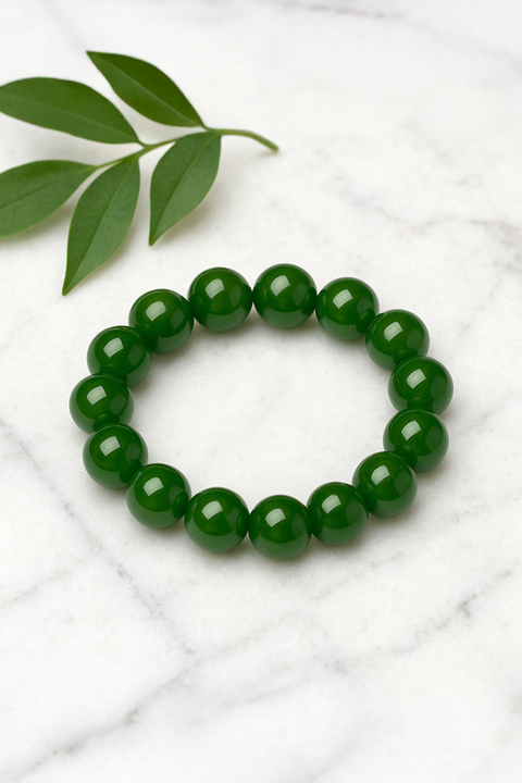 Premium Natural Hetian Jade Beaded Stretch Bracelet