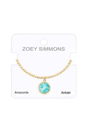 Amazonite Beaded Round Charm Anklet - GF
