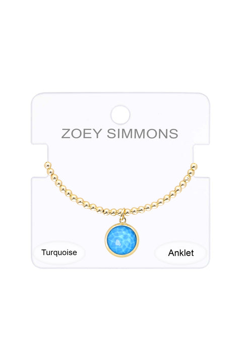 Turquoise Charm Beaded Anklet - GF