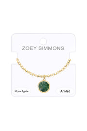 Moss Agate Charm Beaded Anklet - GF
