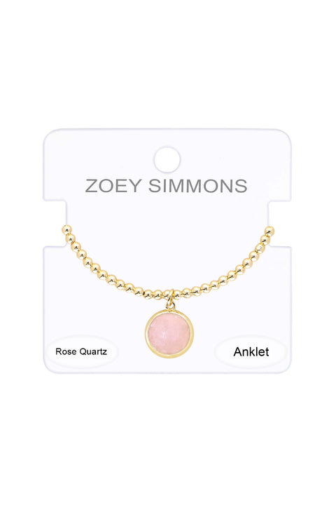 Rose Quartz Charm Beaded Anklet - GF