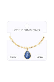 Kyanite Pear Charm Beaded Anklet - GF