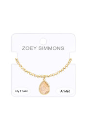 Lily Fossil Beaded Charm Anklet - GF