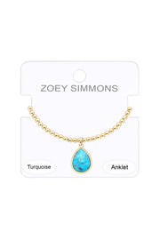 Turquoise Beaded Charm Anklet - GF