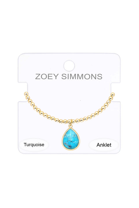 Turquoise Beaded Charm Anklet - GF