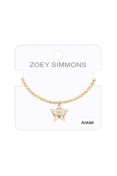 Butterfly Charm Beaded Anklet - GF