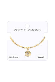 CZ Disc Beaded Charm Anklet - GF