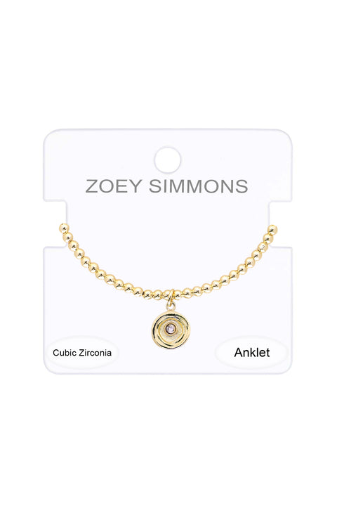 CZ Disc Beaded Charm Anklet - GF