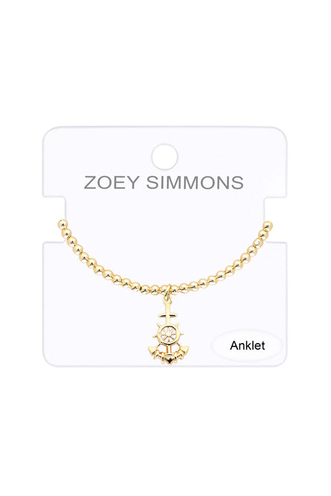 Anchor Charm Beaded Anklet - GF