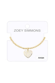 Heart Charm Beaded Anklet - GF