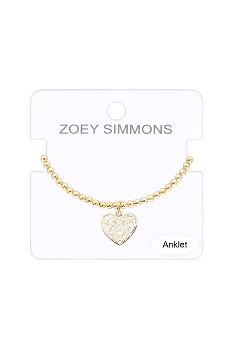 Heart Charm Beaded Anklet - GF