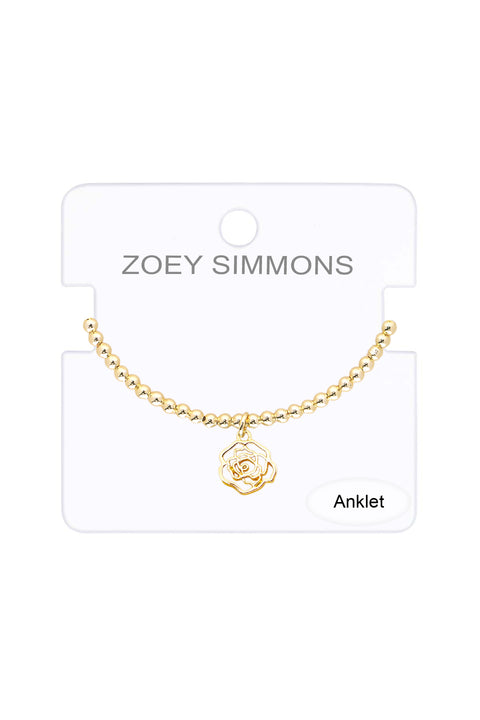 Rose Charm Beaded Anklet - GF