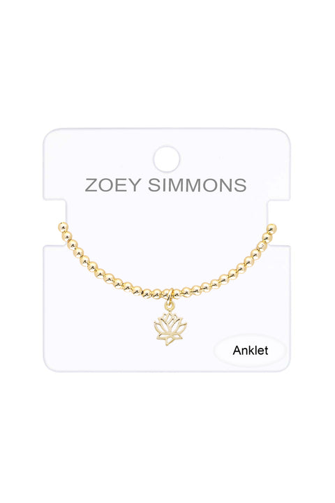 Lotus Charm Beaded Anklet - GF